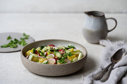 Veganer Kartoffelsalat mit Leinöl Dressing