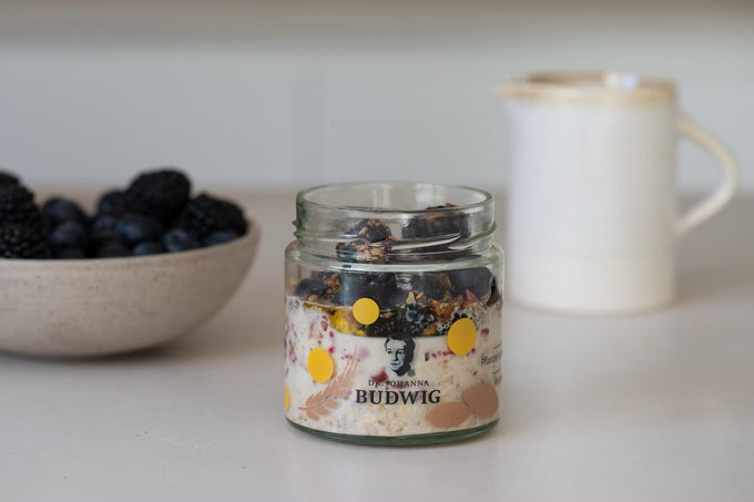 Budwig Porridge mit Heidelbeeren