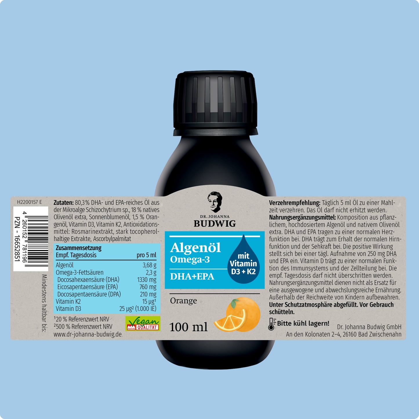 Omega-3 Algenöl Orange mit Vitamin D3 & K2