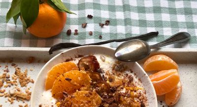 Budwig Creme mit Kakao Nibs und Mandarine